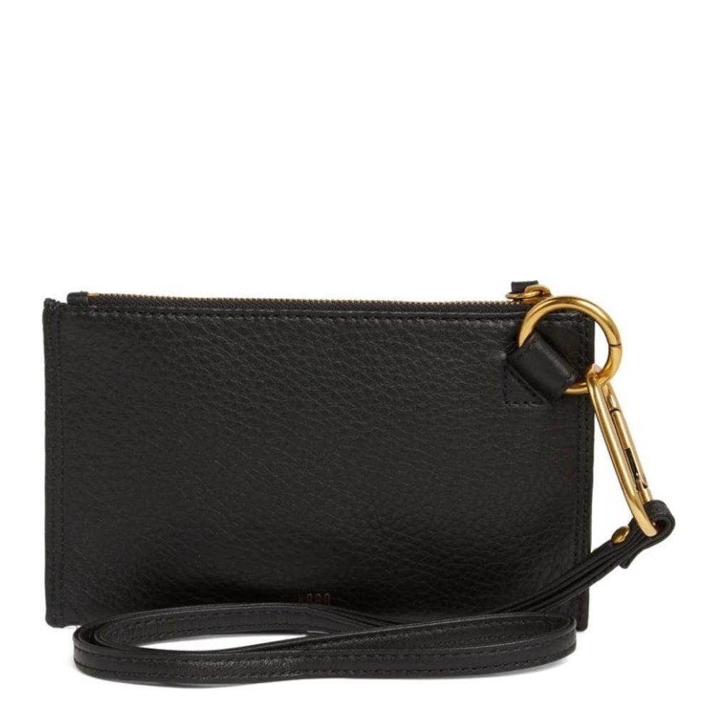 HOBO GO Tour Leather Zip Pouch Bag, Wristlet, with Lanyard, Black/Gold, NWT - Picture 10 of 12